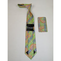 Men's Stacy Adams Necktie and Hankie Set Fancy Design Silky Look SAT38 Green - J.Valintin Men's Wear Legend - sat38