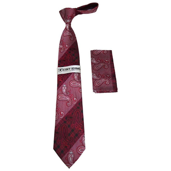 Men's Stacy Adams Necktie and Hankie Set Fancy Design Silky Look SAT4 Red - J.Valintin Men's Wear Legend - sat4