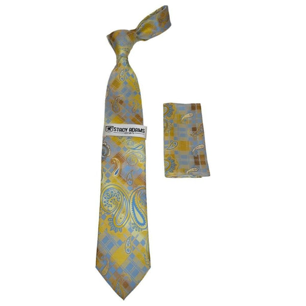 Men's Stacy Adams Necktie and Hankie Set Fancy Design Silky Look SAT42 Gold - J.Valintin Men's Wear Legend - sat42