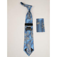 Men's Stacy Adams Necktie and Hankie Set Fancy Design Silky Look SAT46 Blue - J.Valintin Men's Wear Legend - sat46