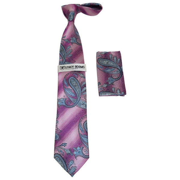 Men's Stacy Adams Necktie and Hankie Set Fancy Design Silky Look SAT49 Pink - J.Valintin Men's Wear Legend - sat49