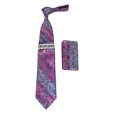 Men's Stacy Adams Necktie and Hankie Set Fancy Design Silky Look SAT9 Pink - J.Valintin Men's Wear Legend - sat9