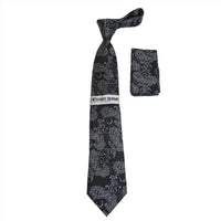 Men's Stacy Adams Tie and Hankie Set Woven Design #Stacy66 Black Silver - J.Valintin Men's Wear Legend - 145