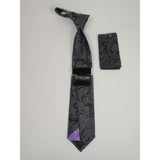 Men's Stacy Adams Tie and Hankie Set Woven Design #Stacy79 Black Silver - J.Valintin Men's Wear Legend - 158