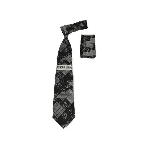 Men's Stacy Adams Tie and Hankie Set Woven Design #Stacy90 Black - J.Valintin Men's Wear Legend - 170