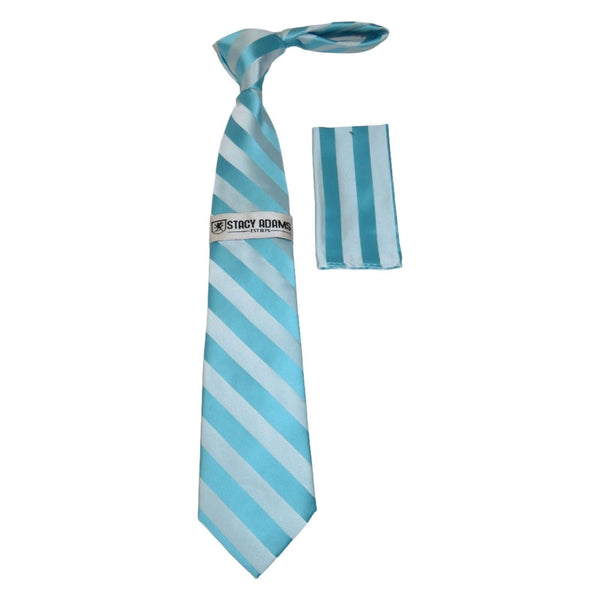 Men's Stacy Adams Tie and Hankie Set Woven Silky Fabric #St1 Teal Silver - J.Valintin Men's Wear Legend - 24802