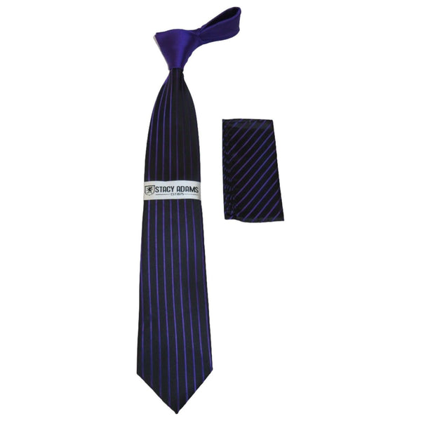 Men's Stacy Adams Tie and Hankie Set Woven Silky Fabric #Stacy27 Purple Stripe - J.Valintin Men's Wear Legend - 106