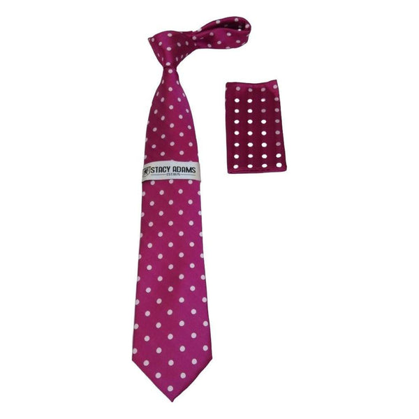 Men's Stacy Adams Tie and Hankie Set Woven Silky #Stacy115 Fuchsia Polka dot - J.Valintin Men's Wear Legend - 195