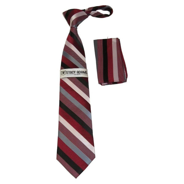 Men's Stacy Adams Tie and Hankie Set Woven Silky #Stacy39 Red Stripe - J.Valintin Men's Wear Legend - 118