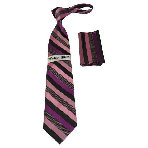 Men's Stacy Adams Tie and Hankie Set Woven Silky #Stacy42 Pink Stripe - J.Valintin Men's Wear Legend - 121