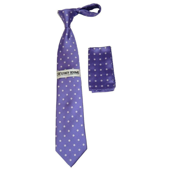 Men's Stacy Adams Tie and Hankie Set Woven Silky #Stacy7 Lavender Polka Dot - J.Valintin Men's Wear Legend - 82