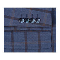 Mens Suit by RENOIR English Plaid Window Pane European Business 291 - 19 Blue Rust - J.Valintin Men's Wear Legend - 93862