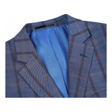 Mens Suit by RENOIR English Plaid Window Pane European Business 291 - 19 Blue Rust - J.Valintin Men's Wear Legend - 93862