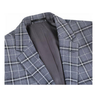 Mens Suit RENOIR English Plaid Window Pane Stretch Slim Fit Comfort 293 - 14 Gray - J.Valintin Men's Wear Legend - 19099