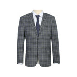 Mens Suit RENOIR English Plaid Window Pane Stretch Slim Fit Comfort 293 - 14 Gray - J.Valintin Men's Wear Legend - 19099