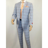 Mens Suit RENOIR English Plaid Window Pane Stretch Slim Fit Comfort 293 - 3 Blue - J.Valintin Men's Wear Legend - 93923