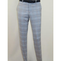 Mens Suit RENOIR English Plaid Window Pane Stretch Slim Fit Comfort 293 - 3 Blue - J.Valintin Men's Wear Legend - 93923