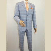 Mens Suit RENOIR English Plaid Window Pane Stretch Slim Fit Comfort 293 - 3 Blue - J.Valintin Men's Wear Legend - 93923