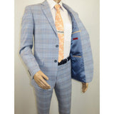 Mens Suit RENOIR English Plaid Window Pane Stretch Slim Fit Comfort 293 - 3 Blue - J.Valintin Men's Wear Legend - 93923