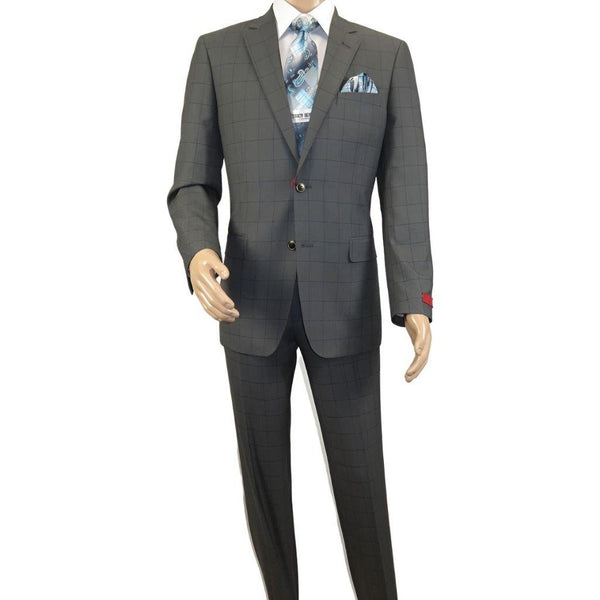 Mens Suit RENOIR English Window Pane Classic Fit Business 292 - 2 Gray Blue - J.Valintin Men's Wear Legend - 19068