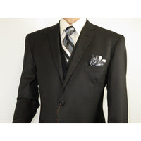 Mens Three Piece Suit Vested VITALI Soft Fabric With Sheen M3090 Black - J.Valintin Men's Wear Legend - 93569