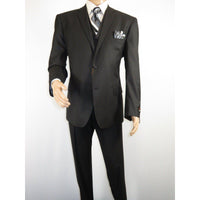 Mens Three Piece Suit Vested VITALI Soft Fabric With Sheen M3090 Black - J.Valintin Men's Wear Legend - 93569