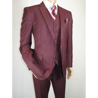 Mens Three Piece Suit Vested VITALI Soft Fabric With Sheen M3090 Burgundy 3Piece - J.Valintin Men's Wear Legend - 93633