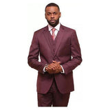 Mens Three Piece Suit Vested VITALI Soft Fabric With Sheen M3090 Burgundy 3Piece - J.Valintin Men's Wear Legend - 93633