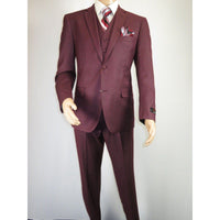 Mens Three Piece Suit Vested VITALI Soft Fabric With Sheen M3090 Burgundy 3Piece - J.Valintin Men's Wear Legend - 93633