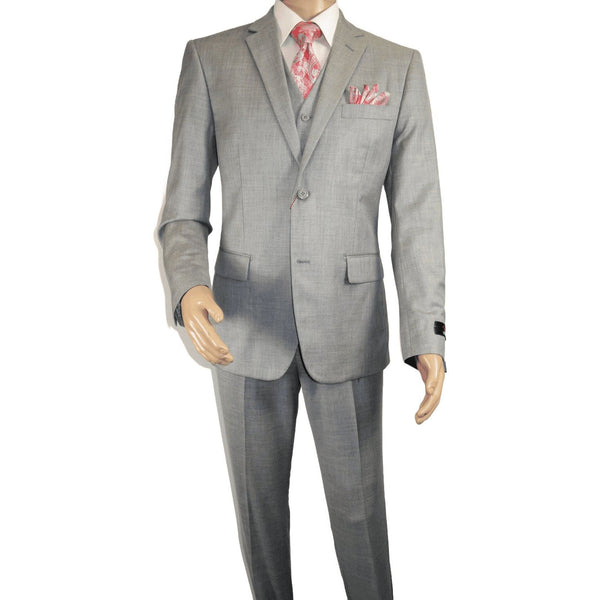 Mens Three Piece Suit Vested VITALI Soft Fabric With Sheen M3090 Stone Gray 3pc - J.Valintin Men's Wear Legend - 93610