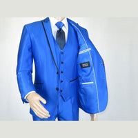 Mens Tuxedo Formal Suit ROYAL DIAMOND Slim Fit 3Pc Vested shiny Satin SL83 Blue - J.Valintin Men's Wear Legend - 8137