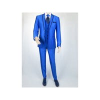 Mens Tuxedo Formal Suit ROYAL DIAMOND Slim Fit 3Pc Vested shiny Satin SL83 Blue - J.Valintin Men's Wear Legend - 8137