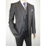 Mens Vitali Three Piece Suit Vested Semi Shiny Sharkskin M3090 Charcoal Gray - J.Valintin Men's Wear Legend - 73682