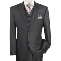 Mens Vitali Three Piece Suit Vested Semi Shiny Sharkskin M3090 Charcoal Gray - J.Valintin Men's Wear Legend - 73683