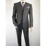 Mens Vitali Three Piece Suit Vested Semi Shiny Sharkskin M3090 Charcoal Gray - J.Valintin Men's Wear Legend - 73682