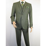 Men's VITALI Three Piece Suit Vested Sharkskin Sheen Vented M3090 Olive Green - J.Valintin Men's Wear Legend - 31913