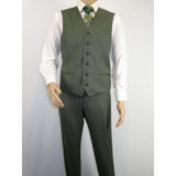 Men's VITALI Three Piece Suit Vested Sharkskin Sheen Vented M3090 Olive Green - J.Valintin Men's Wear Legend - 31913