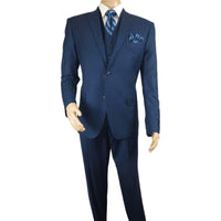 Mens Vitali Three Piece Suit Vested Sheen Sharkskin Business M3090 Ink blue - J.Valintin Men's Wear Legend - 93578