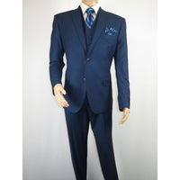 Mens Vitali Three Piece Suit Vested Sheen Sharkskin Business M3090 Ink blue - J.Valintin Men's Wear Legend - 93579