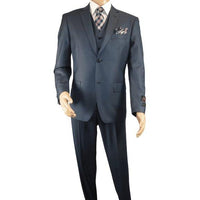 Mens Vitali Three Piece Suit Vested Sheen Sharkskin Business M3090 Navy blue - J.Valintin Men's Wear Legend - 28675