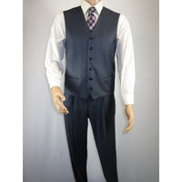 Mens Vitali Three Piece Suit Vested Sheen Sharkskin Business M3090 Navy blue - J.Valintin Men's Wear Legend - 28675