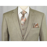 Mens Vitali Three Piece Suit Vested Shiny Sharkskin M3090 Beige oatmeal Classic - J.Valintin Men's Wear Legend - 31255