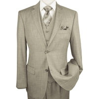 Mens Vitali Three Piece Suit Vested Shiny Sharkskin M3090 Beige oatmeal Classic - J.Valintin Men's Wear Legend - 31255