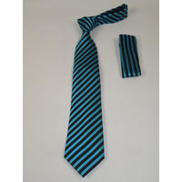 Men's Woven Tie Hankie Set J.Valintin Private Collection R24 Teal Stripe - J.Valintin Men's Wear Legend - 80196