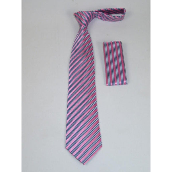 Men's Woven Tie Hankie Set J.Valintin Private Collection R43 Pink Stripe - J.Valintin Men's Wear Legend - 95557