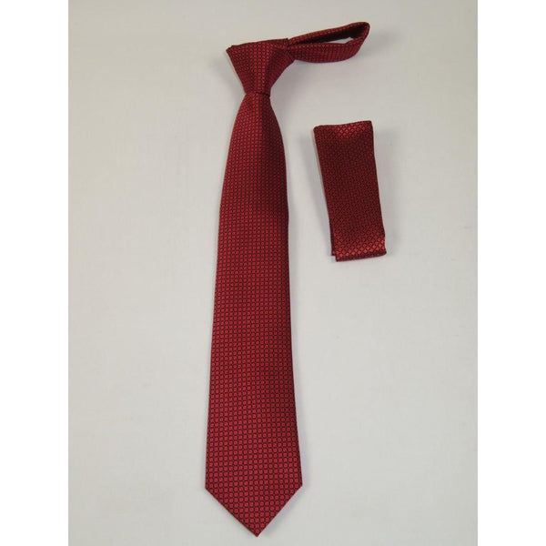 Men's Woven Tie Hankie Set J.Valintin Private Collection R47 Red Black - J.Valintin Men's Wear Legend - 95553