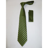 Men's Woven Tie Hankie Set J.Valintin Private Collection R57 Green Stripe - J.Valintin Men's Wear Legend - 95543