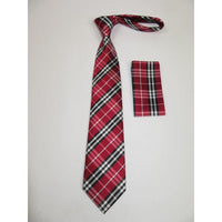 Men's Woven Tie Hankie Set J.Valintin Private Collection R7 Red English Plaid - J.Valintin Men's Wear Legend - 80179