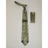 Men's Woven Tie Hankie Set J.Valintin Private Collection R75 Green Stripe - J.Valintin Men's Wear Legend - 95584