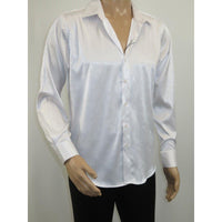 Men's Sports Shirt By Moderno Fancy Silky Satin Long Sleeves MJLS-143 White